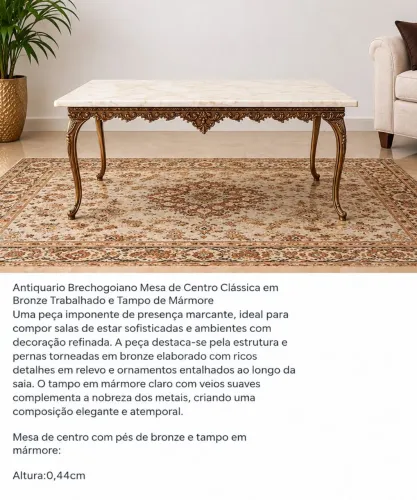 Mesa de centro de bronze e mármore