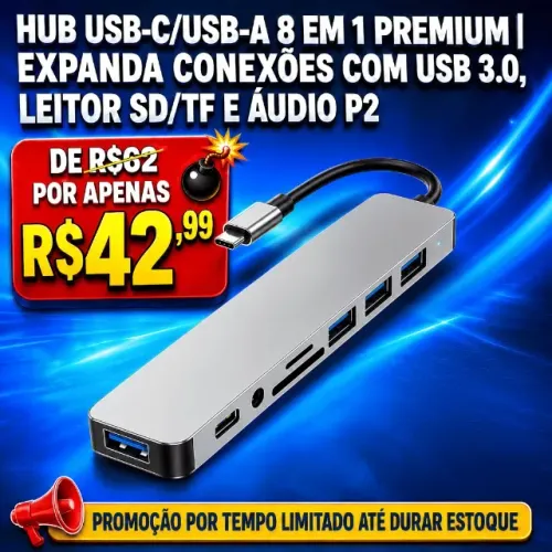 Hub USB-C / USB-A 8 em 1 Premium