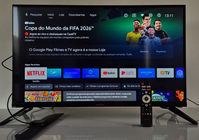 Televisão Aiwa Smart Android Tv Led 32 pol com Controle e Antena Digital Intelbras