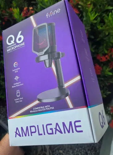Microfone gamer top da Fifine (Lacrado, leds RGB, 1 ano garantia. PC Gamer, PS5, notebook)