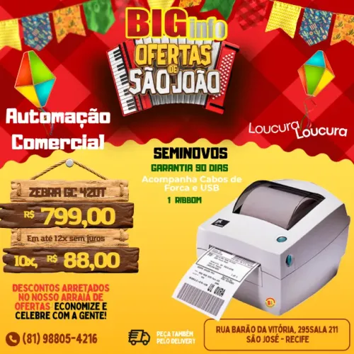 Impressora Termica de Etiquetas Zebra GC 420T - Em ate 10x Fixas