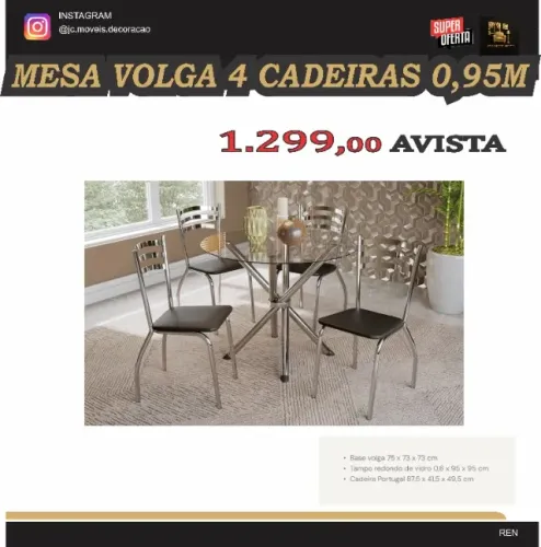 MESA VOLGA REDONDA 4 CADEIRAS
