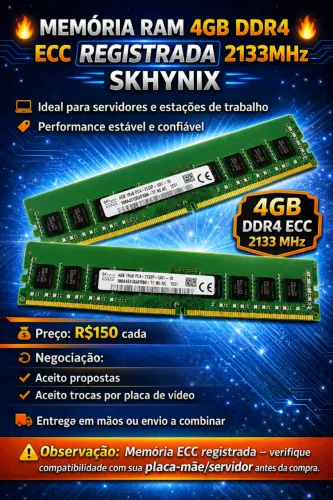 Memórias RAM 4GB DDR4 Hynix 2133 ECC 