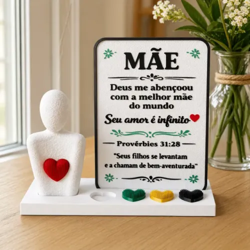 Kit Presente Dia Das Mães Quadro Mãe Amor Infinito Estátua Mulher Virtuosa Decoração 