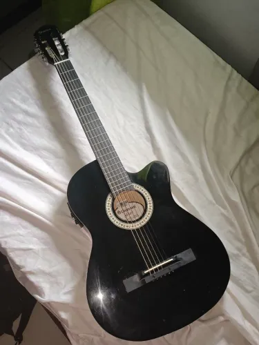 Violão Giannini Flat Ceq Eletroacústico Aço Profissional Náilon Preto Destro