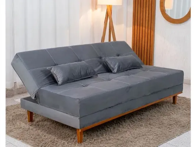 Sofá cama veludo estofados cinza (dividimos em ate 10x sem juros)