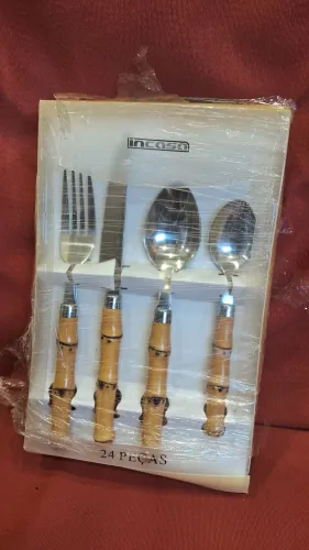 Faqueiro Inox com Cabo Bambu Plástico 24 peças BTC