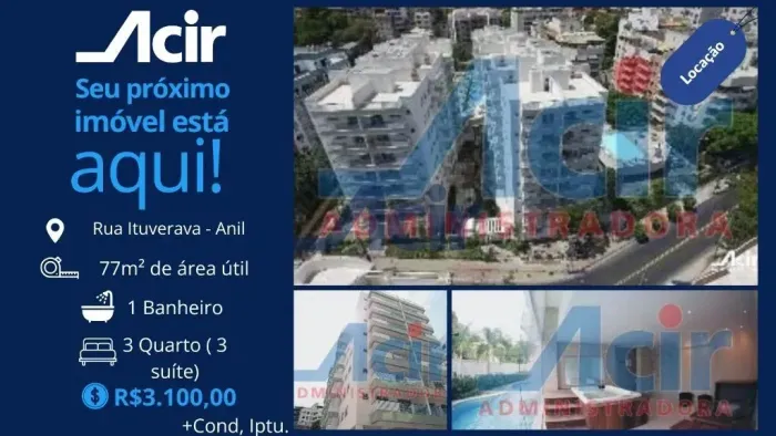 Apartamento com 3 quartos para alugar, 77 m² por R$ 3.100,00/mês - Freguesia - Rio de Jane
