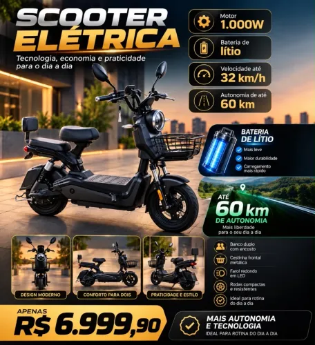 Scooter Elétrica Interbras Neo X13+ 1000W Bateria de Lítio