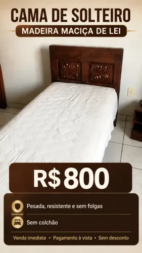 Vende-se cama de solteiro de madeira maciça