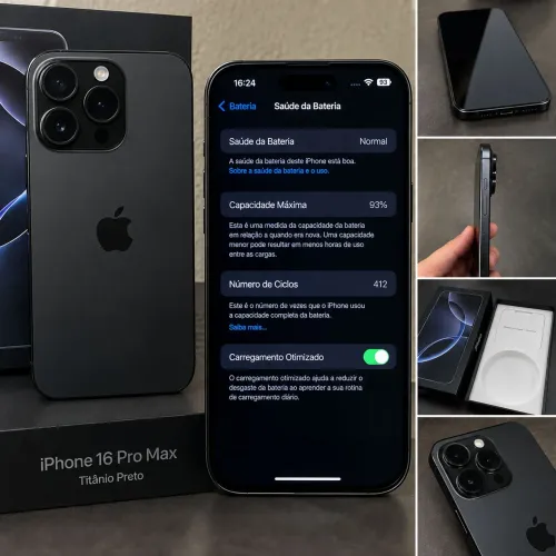 iPhone 16 pro max, preto, 256 GB, bateria 93% possui caixa, ainda está na garantia apple