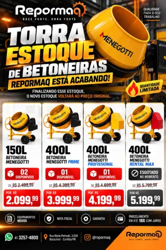 Última oportunidade Betoneiras 150/400L