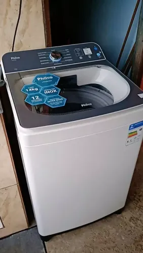 Máquina de Lavar Roupas Philco 14Kg, 12 Lavagens, Cesto Aço Inox, Pés Niveladores Ajustáve