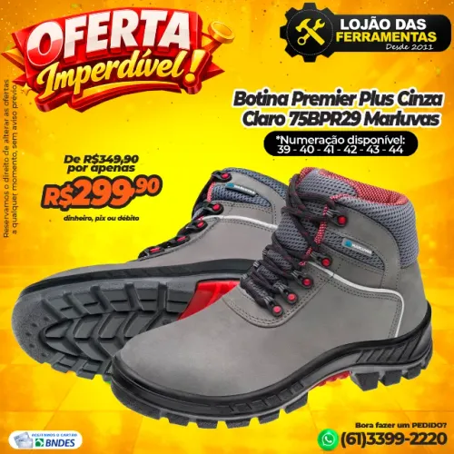 Botina Premier Plus Cinza Claro 75BPR29 Marluvas