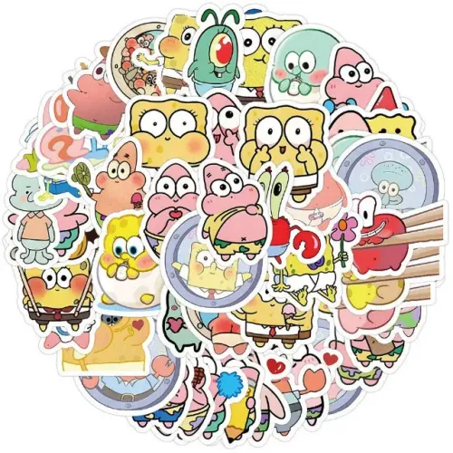 Kit 62 Adesivos de Bob Esponja - Patrick Estrela Lula Molusco Pcs Unidades Autocolantes