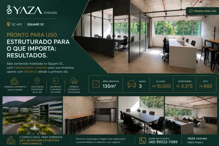 Sala Corporativa Mobiliada no Square SC | Pronta para Operação Imediata