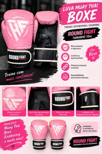 Luva de Boxe Muay Thai Round Fight 10oz Rosa