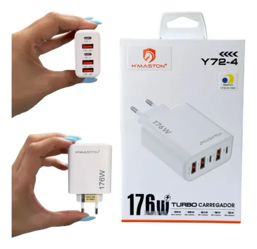 Carregador de Celular Turbo H?Maston 176W Original - 5 Portas USB-C/USB-A