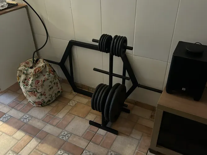 Barra Haxagonal e 108kg Anilhas