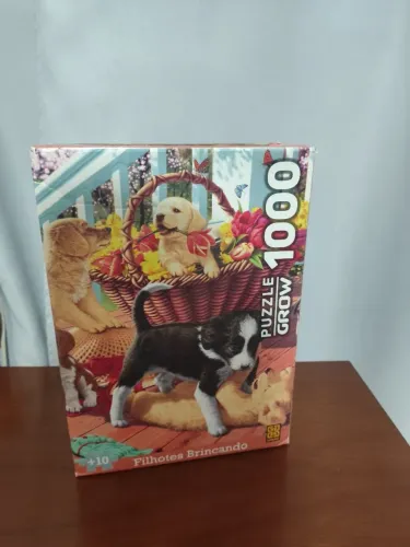 Quebra cabeça 1000 peças grow filhotes brincando completo