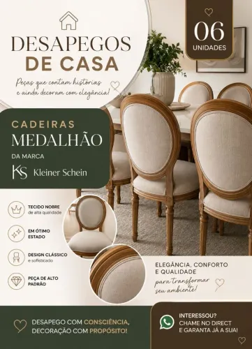 Conjunto 06 cadeiras medalhao em madeira kleiner schein