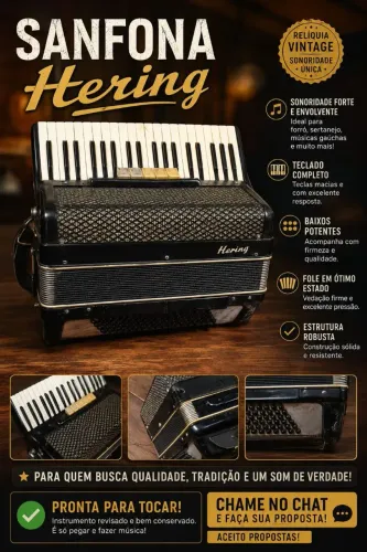 Sanfona Acordeon 80 baixos Hering sem detalges, som forte e unico comquarta de voz 