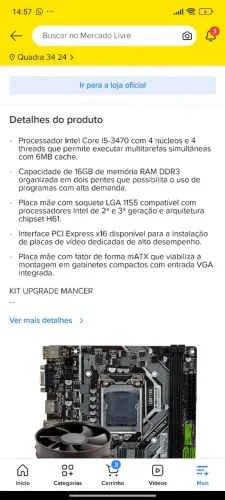 Kit i5 3470 16gb ddr3 placa mãe H61