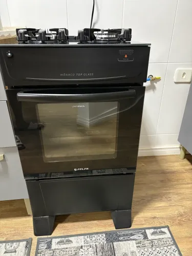 Fogão 4 Bocas Atlas Mônaco Top Glass Automático Mesa De Vidro Preto