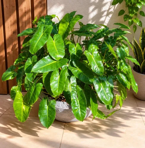 Planta filodendro formada com vaso de cimento