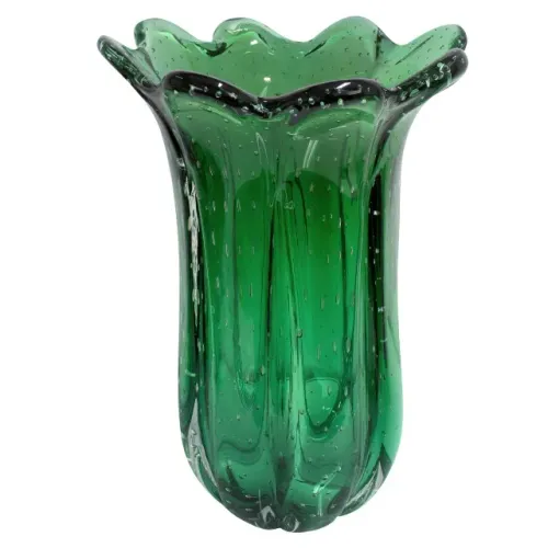 Vaso de cristal murano cor verde folha