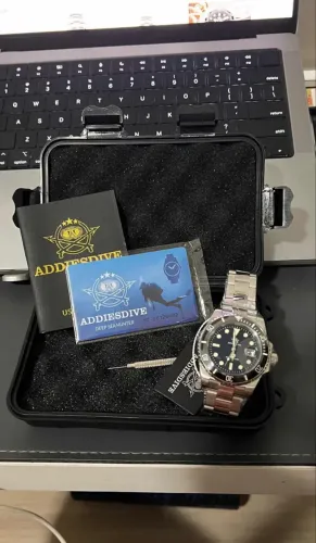 Relógio Addiesdive Submariner para Mergulho com Pulseira de Aço Inoxidável e Bisel Preto