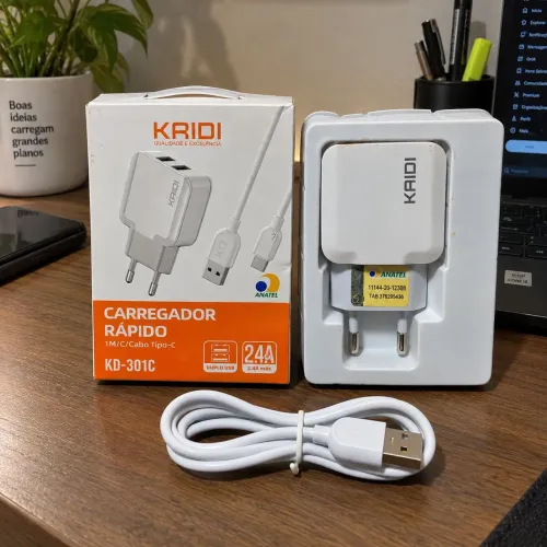 Carregador Kaidi KD-301 Tipo-C | 12W | 2 Portas USB | Cabo Incluso | Novo