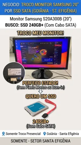 Monitor Samsung 21,5 modelo S22B300B" (Perfeito) por SSD 240GB SATA - Santa Efigênia