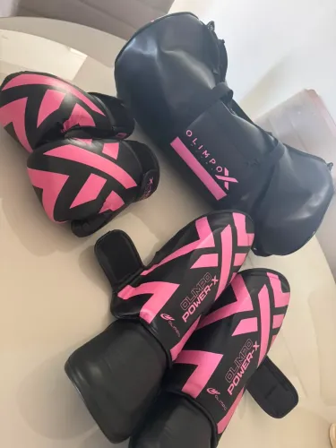 Kit Luva De Boxe Feminina Olimp Power Preto E Rosa
