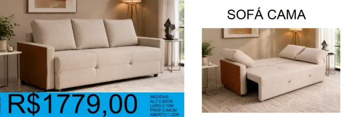 Sofá cama em linho larg: 2,10m alt: 92cm prof:84cm - frete grátis!