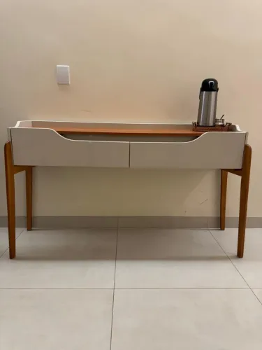 Buffet Balcão Mézcla 4 Portas 173x40cm Madeira Maciça Natural/Off White