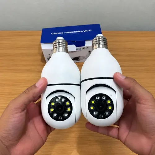 Kit 4 Câmeras Lâmpada Wi-Fi 360° Full HD com Visão Noturna