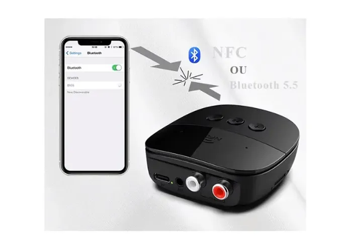 Receptor NFC ou Bluetooth 5.5 Áudio R/L, RCA, USB, 3,5mm AUX, U-Disk/TF Cartão, Estéreo 
