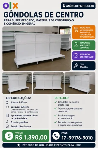 gondolas comerciais usadas semi-novas para lojas de materiais construção, tintas, eletrica