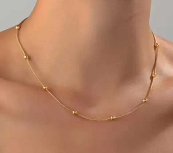 Colar bolinha banhado a ouro em aço inoxidável