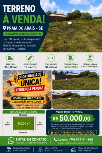 VENDO TERRENO NO POVOADO COQUEIRO DE DENTRO, NA PRAIA DO ABAIS EM ESTÂNCIA-SERGIPE. 