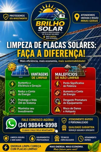 Limpeza de placas solares Uberaba/ Região . eficiência e economia na conta de luz.