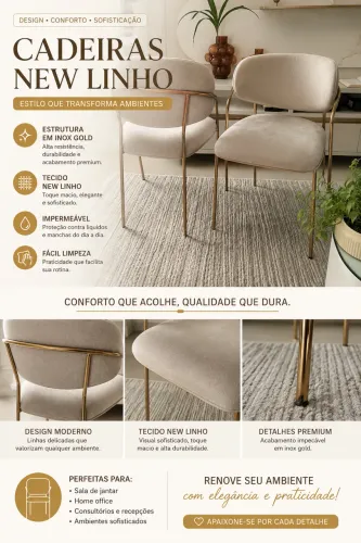 Cadeiras sofisticadas em inox gold