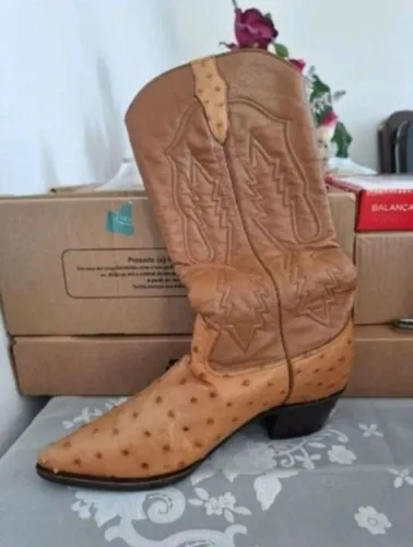 Bota country texana western cowboy artesanal feminina couro legítimo avestruz 37 seminova