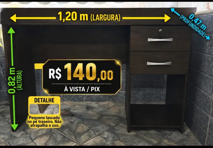 Escrivaninha grande, 1,20 2 gavetas 01 com chave