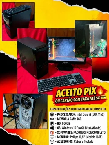 PC + MONITOR 16" CORE I3 1150/4GB DDR3/500GB/PACOTE OFFICE/WINDOWS 10