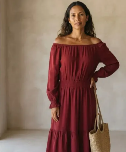 Vestido Longo Marsala Em Viscose. Tamanho G (Usado)