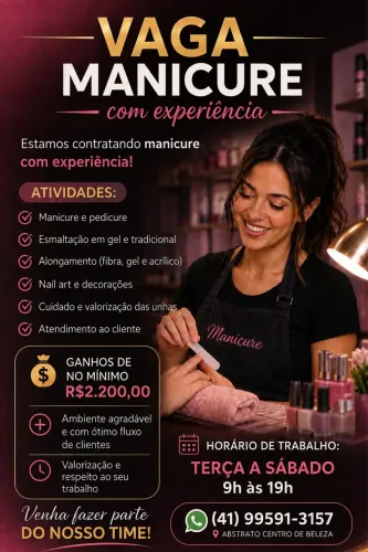 Vaga para manicure com experiência!