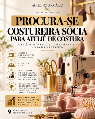 Costureira Sócia ateliê de costura