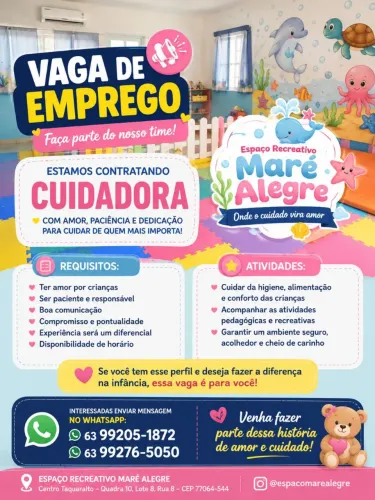 Vaga de cuidadora em creche